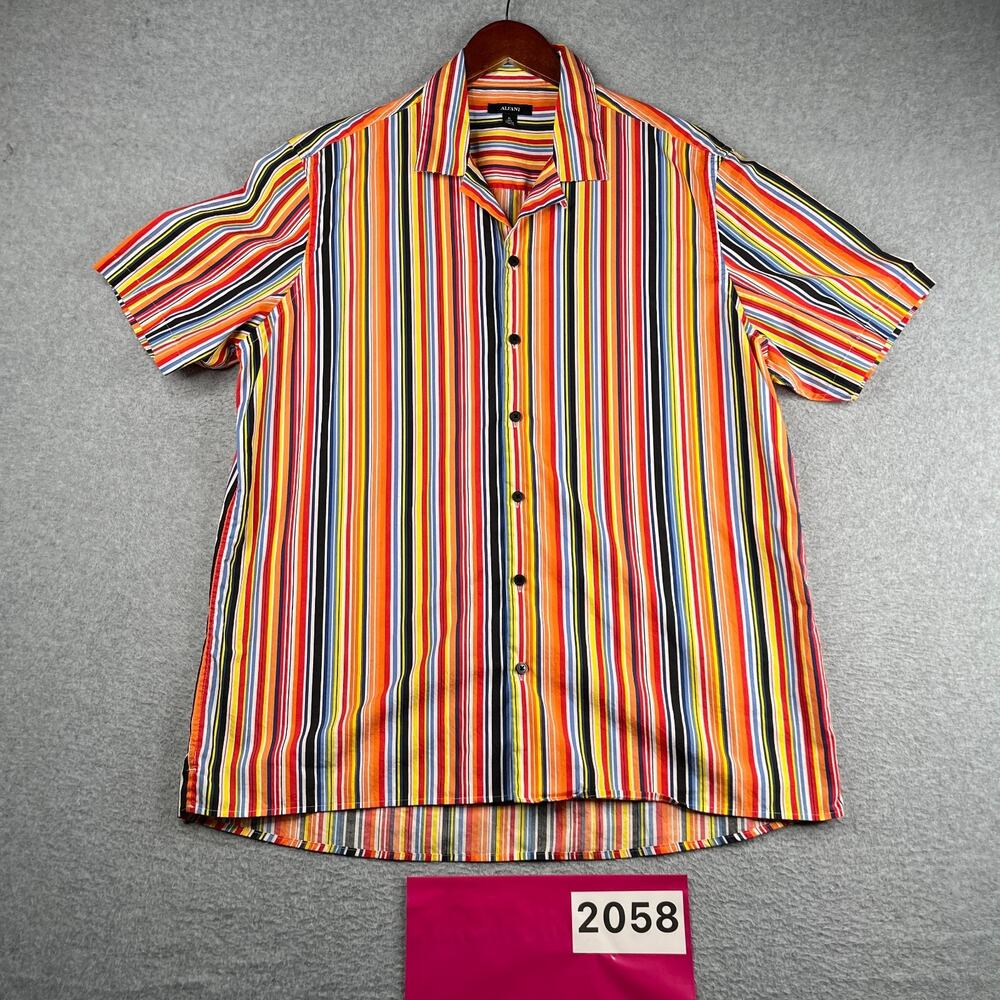 Alfani Shirt Colorful Striped Casual Camp Button Up Short Sleeve Mens XL